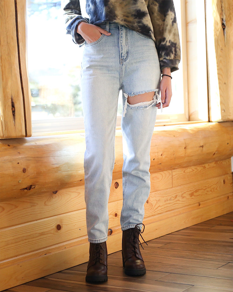 HeatherHighWaistedDistressedMomJeansinDenim1