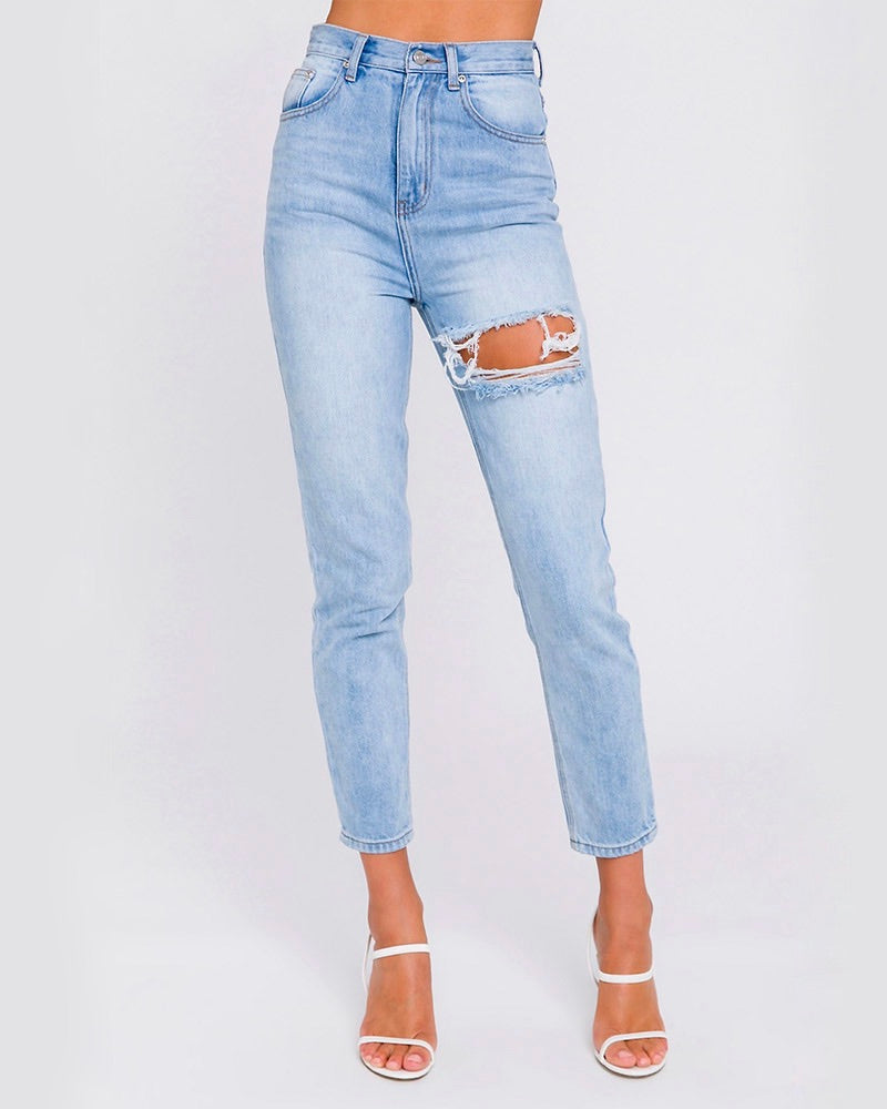 HighWaistDistressedMomJeansDenimPants1